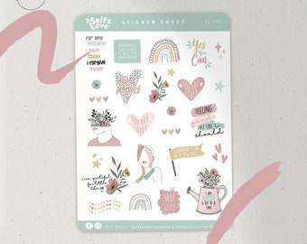 Bullet Journal Cute notebook stickers Self Esteem stickers Anxiety stickers Happy sticker sheet Be Kind Positive planner stickers
