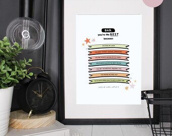 Father's day print, Personalised Father's Day gift, Personalised print, You're the best, Personalised dad Grandad daddy gift, Rainbow Print