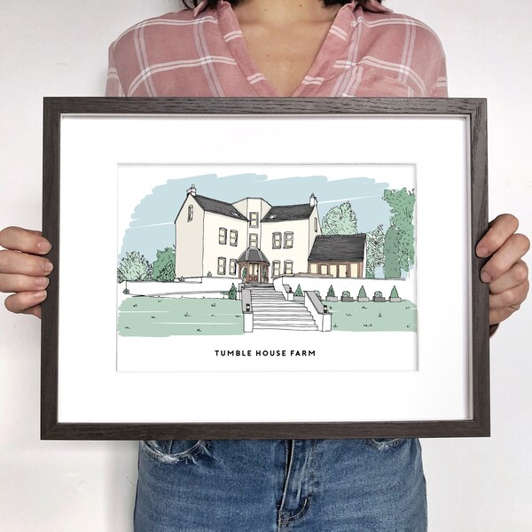 Handdrawn House Illustration, house sketch, new home, first time buyer, drawing of house, personalised birthday gift, birthday gift idea