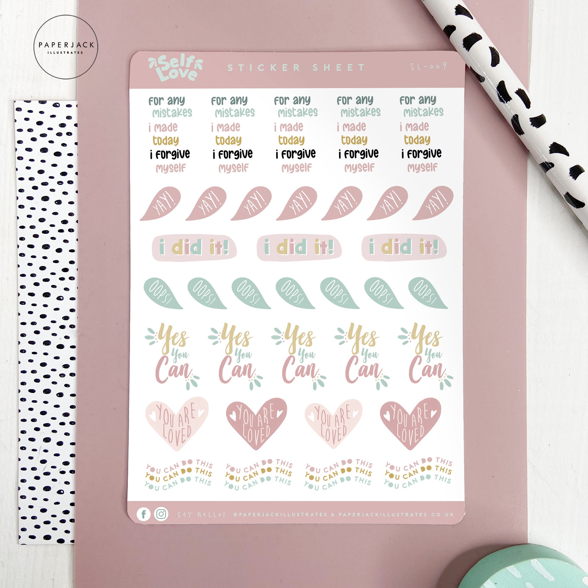 Bullet Journal Cute notebook stickers Self Esteem stickers Anxiety stickers Happy sticker sheet Be Kind Positive planner stickers
