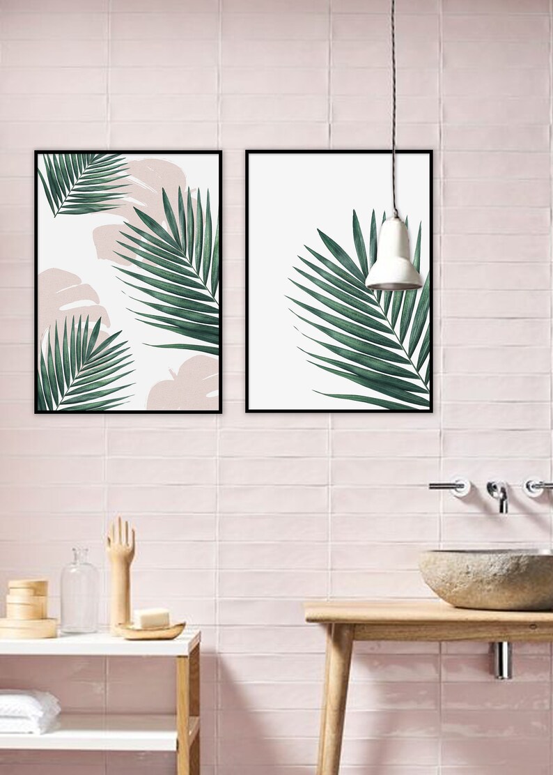Set of 2 Botanical Prints Palm Print Wall Art Bathroom Etsy