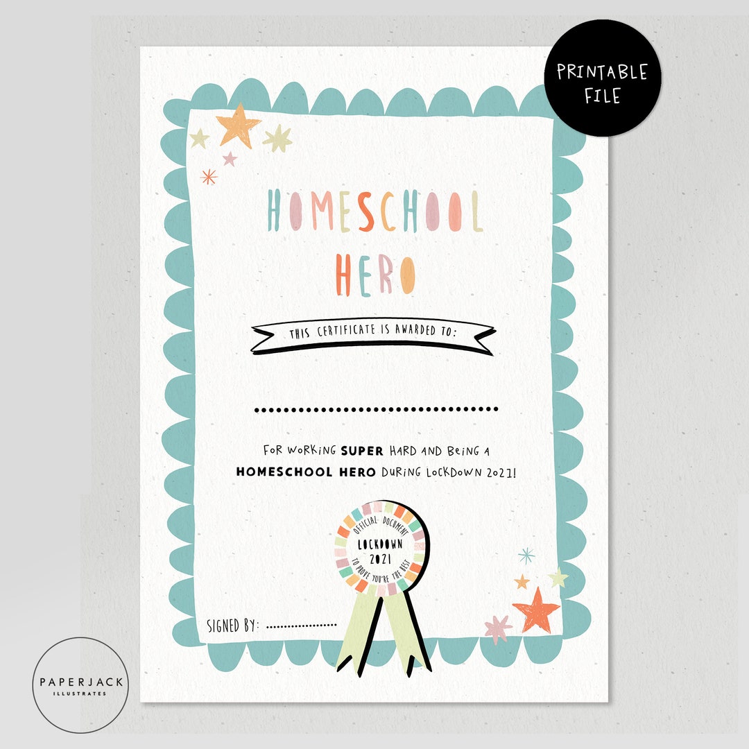 Homeschool Hero Certificate Instant Download Homeschooling Certificate ...