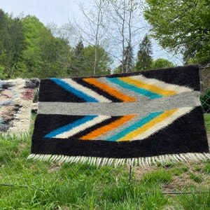Made in Ukraine Woven wool Rug/Natural 100% sheep wool Rug/Black wool Rug/Bedroom room Rug