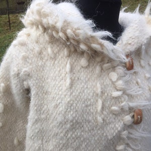 White coat/winter coat/organic wool coat/womens coat/wool sweater/soft white jacket/Ukrainian crafts/woven coat/felted clothing image 5