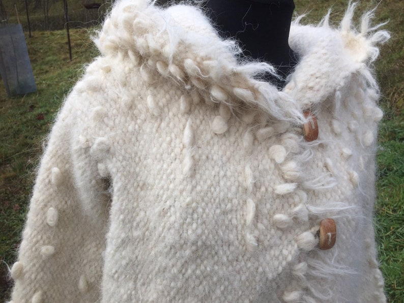 White coat/winter coat/organic wool coat/womens coat/wool sweater/soft white jacket/Ukrainian crafts/woven coat/felted clothing image 5
