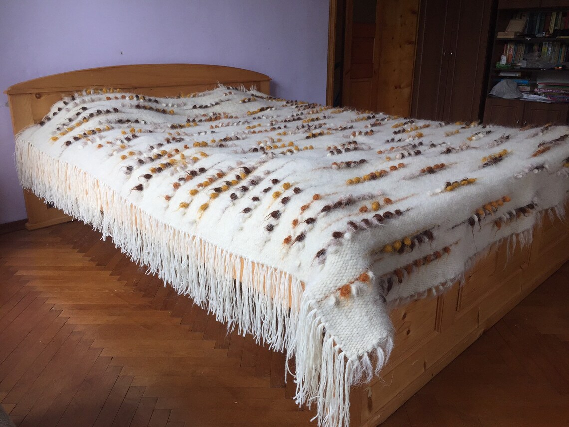 Natural White wool blanket wedding gifts hutsul carpet on the Etsy