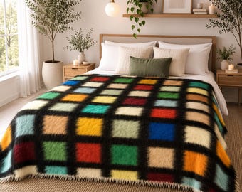 Handmade Fluffy Wool Blanket: Organic Black Bedding Decor
