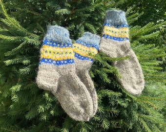 Natural wool socks/Ukrainian crafts socks/hand knitting wool socks/Gray warm socks/Christmas gift for all family