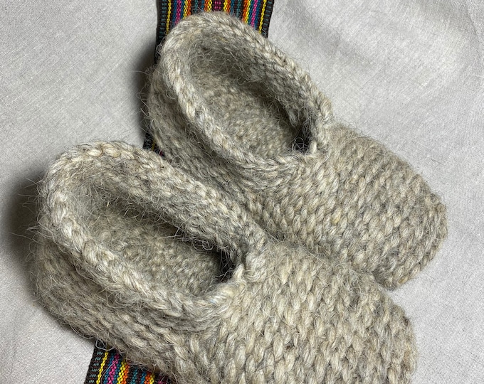 Handmade Wool Slippers: Natural Knit Room Shoes with Leather Sole