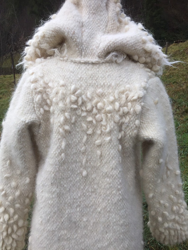 White coat/winter coat/organic wool coat/womens coat/wool sweater/soft white jacket/Ukrainian crafts/woven coat/felted clothing image 4