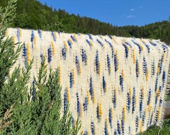 Handwoven Wool Blanket: Ukrainian Rug, Blue & Yellow
