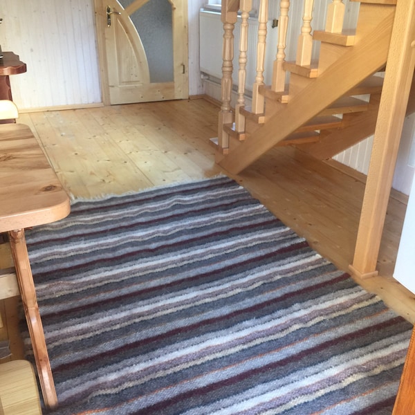 Handmade Wool Striped Rug: Woven Accent Rug, Gray Beige Brown