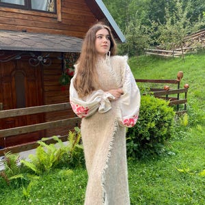Handwoven Long Wool Vest: Natural Ivory Sheep Wool Cardigan