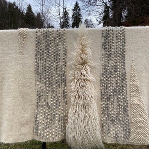 Ivory natural wool rug/Handwoven wool king blanket/ Original forest wool bed cover/ Ukrainian modern blanket/Hand woven Rug/Texture Wool Rug