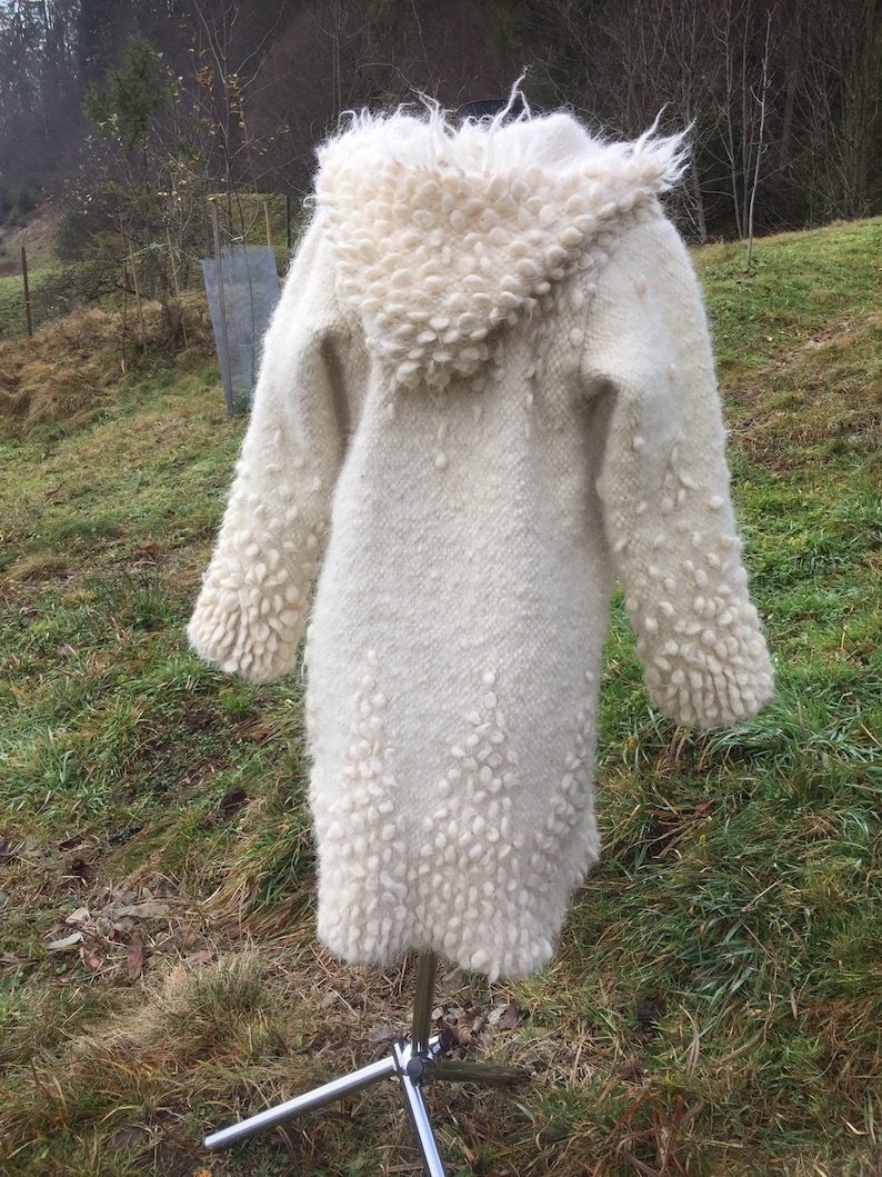 White coat/winter coat/organic wool coat/womens coat/wool sweater/soft white jacket/Ukrainian crafts/woven coat/felted clothing image 2