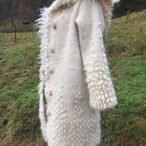 White coat/winter coat/organic wool coat/womens coat/wool sweater/soft white jacket/Ukrainian crafts/woven coat/felted clothing image 3