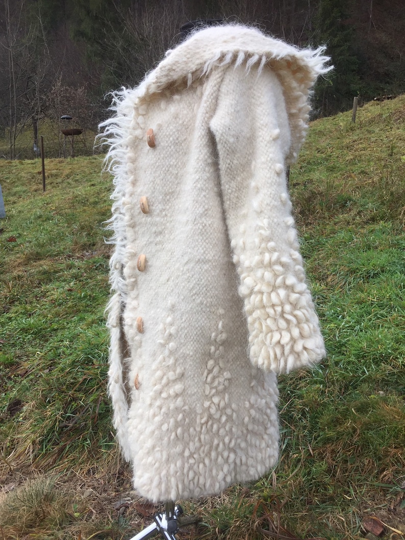 White coat/winter coat/organic wool coat/womens coat/wool sweater/soft white jacket/Ukrainian crafts/woven coat/felted clothing image 3