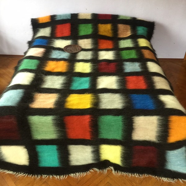 Made in Ukraine Fluffy wool blanket/duvet black blanket/100%organic woolen coverlet/bedding decor/beautiful queen blanket/soft throw blanket