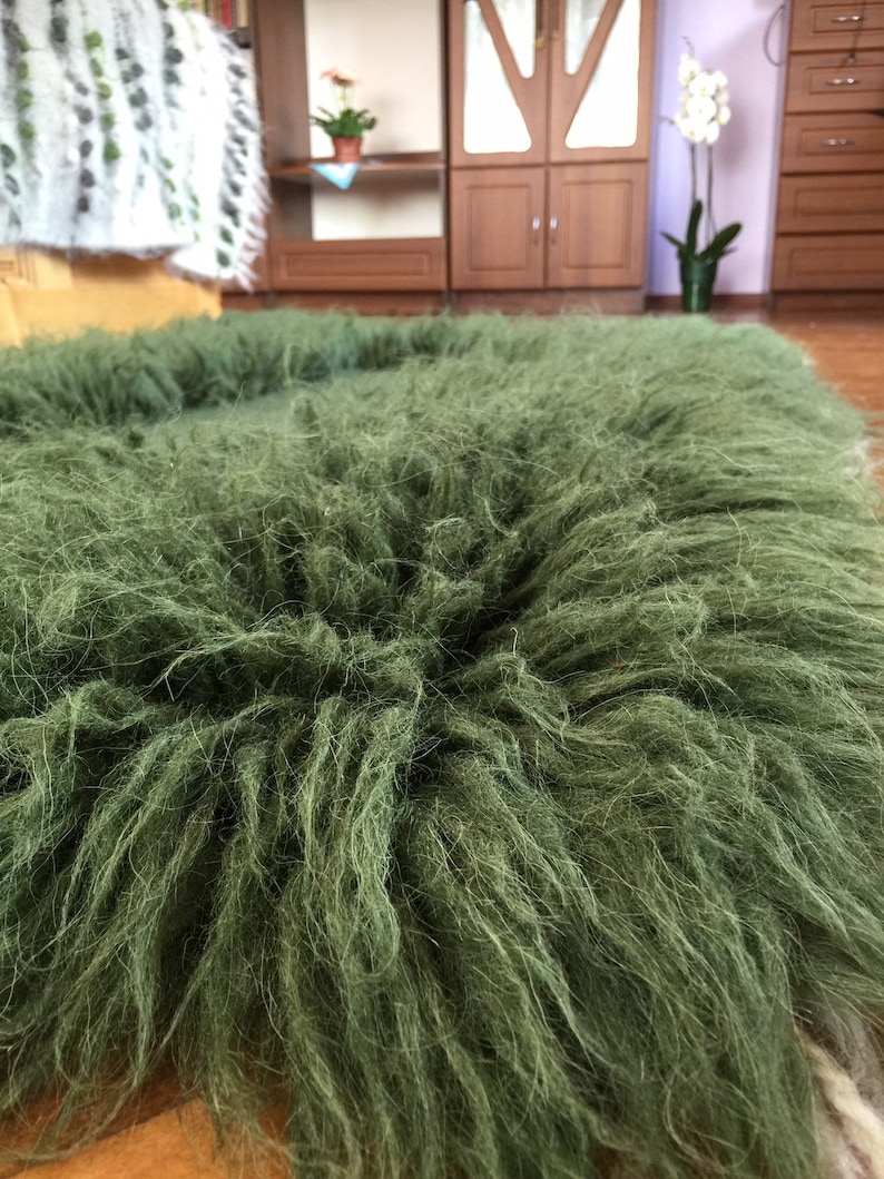 Green Fluffy Rug/fireside Rug/throw Blanket/woven Wool Etsy