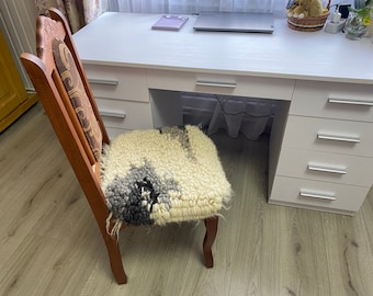 Almofada para cadeira em lã tecida à mão: Almofada texturizada bege, tecelagem ucraniana (45 cm)