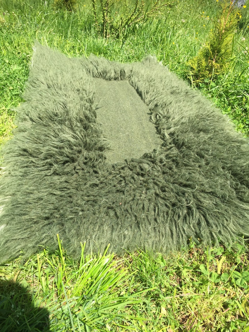 Green Fluffy Rug/fireside Rug/throw Blanket/woven Wool Etsy
