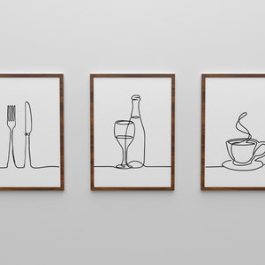 Home decor - Minimal Abstract Line Drawing Kitchen/Dining Room wall prints -  set of 3 available in A5, A4, A3 and A2 size.
