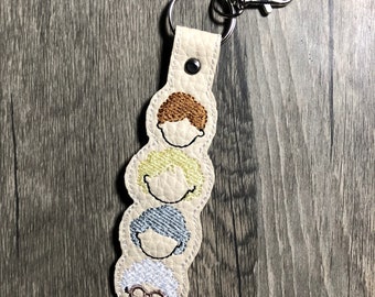 Gouden geborduurde sleutelhanger van imitatieleer voor meisjes: Fab Four-bagagelabel