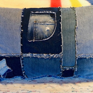 Recycled Denim Dog Bed Cover: Washable Pet Pillow with Pocket