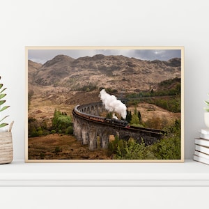 Glenfinnan Viaduct Scotland Landcape Print, train à vapeur jacobite