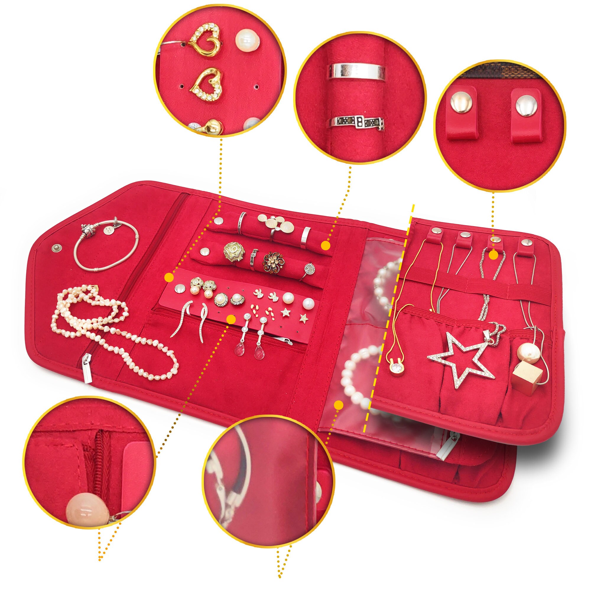 Red Jewelry Organizer Bag Stores Necklaces Rings Bracelets Etsy