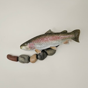 Hand Carved 18&quot; Rainbow Trout Wall Sculpture.