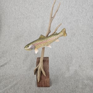 Hand Carved 7&quot; Rainbow Trout Sculpture.