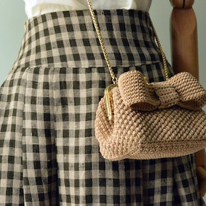 Mini MADELEINE women&#39;s bag in cord. Crochet woman clutch bag elegant handbag, summer bag, gold shoulder bag