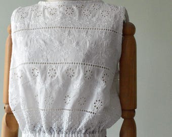 SANGALLO  marzolino top in pure linen. Solid color. Crew neck. Cropped top with elastic. Water-treated fabric.