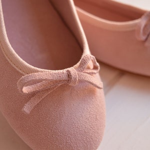Pink suede ballerinas. Elegant and handmade women shoes. Made in Italy with natural materials. Flat blush dancer