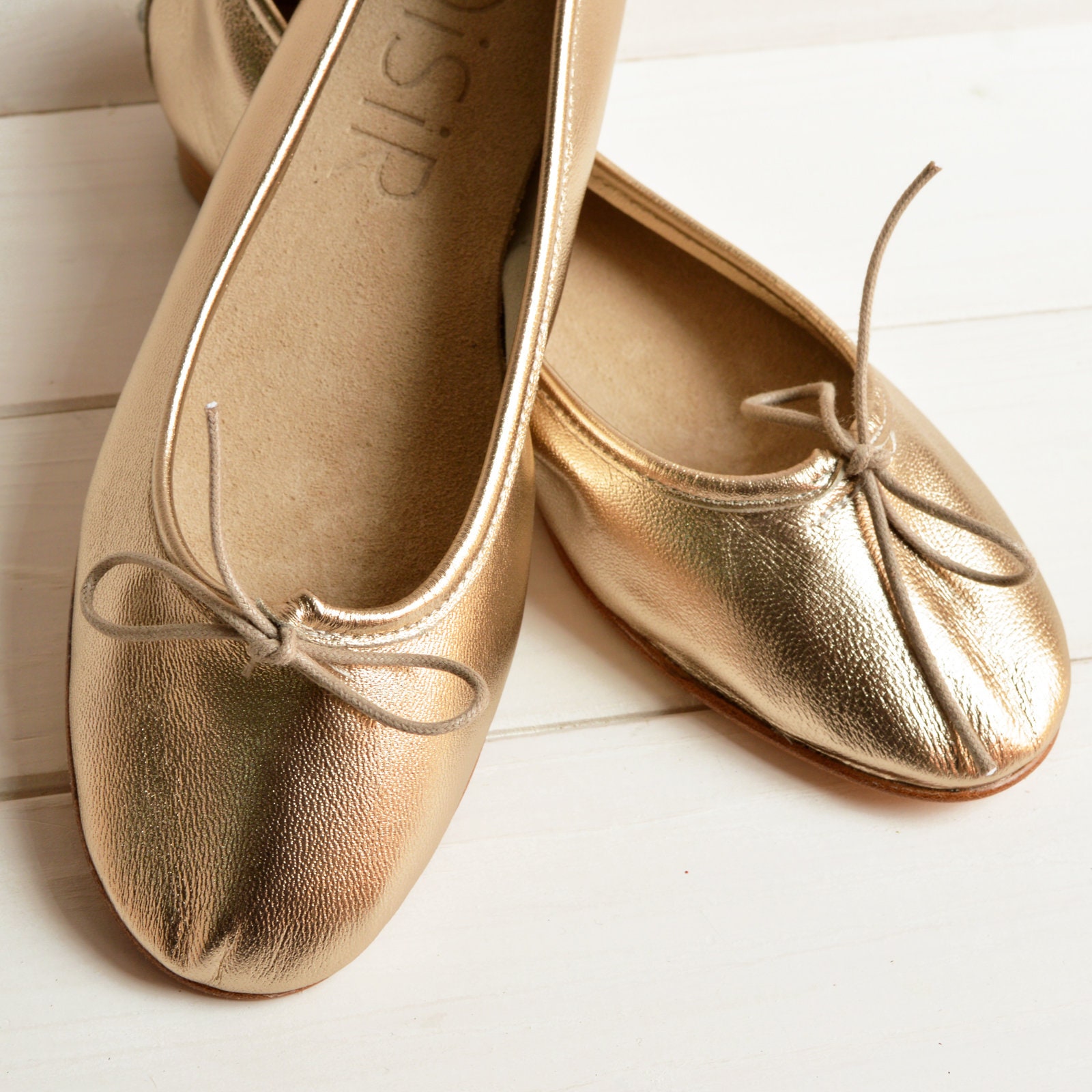 Hvert år ven samfund SUPER SOFT Leather Light Gold Ballet Flats. Elegant - Etsy