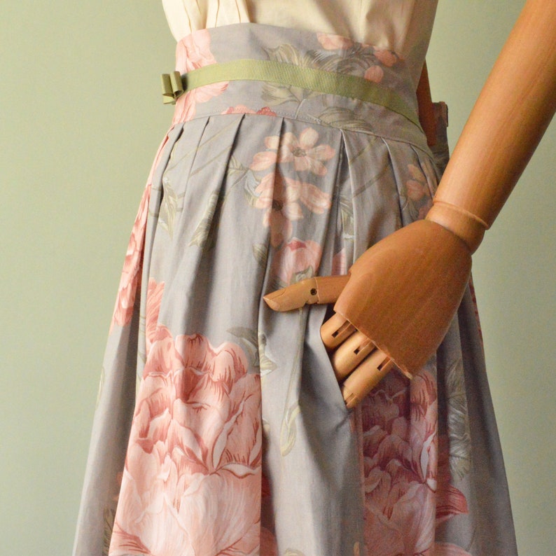 long skirt Romantic design with flowers cotton skirt elegant skirt Curled women/'s shirt in pure printed cotton SECRET GARDEN