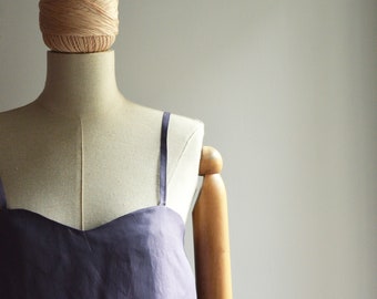AMETISTA women's top in silk blend  Handmade paper, rigid. Lingerie neckline, with thin light purple straps, washed effect