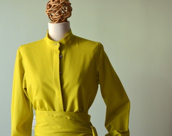 MOIRA shirt wool blend muslin shirt. Solid colour. Korean neckline, soft sleeves. Casual and elegant top