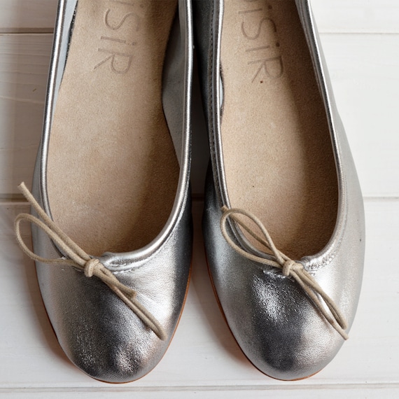 silver leather flats