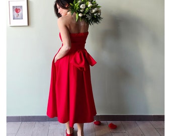 NO DRESS, SKIRT red, pleated skirt, with o without bow! You can choose separate sizes and make your own dress!!!