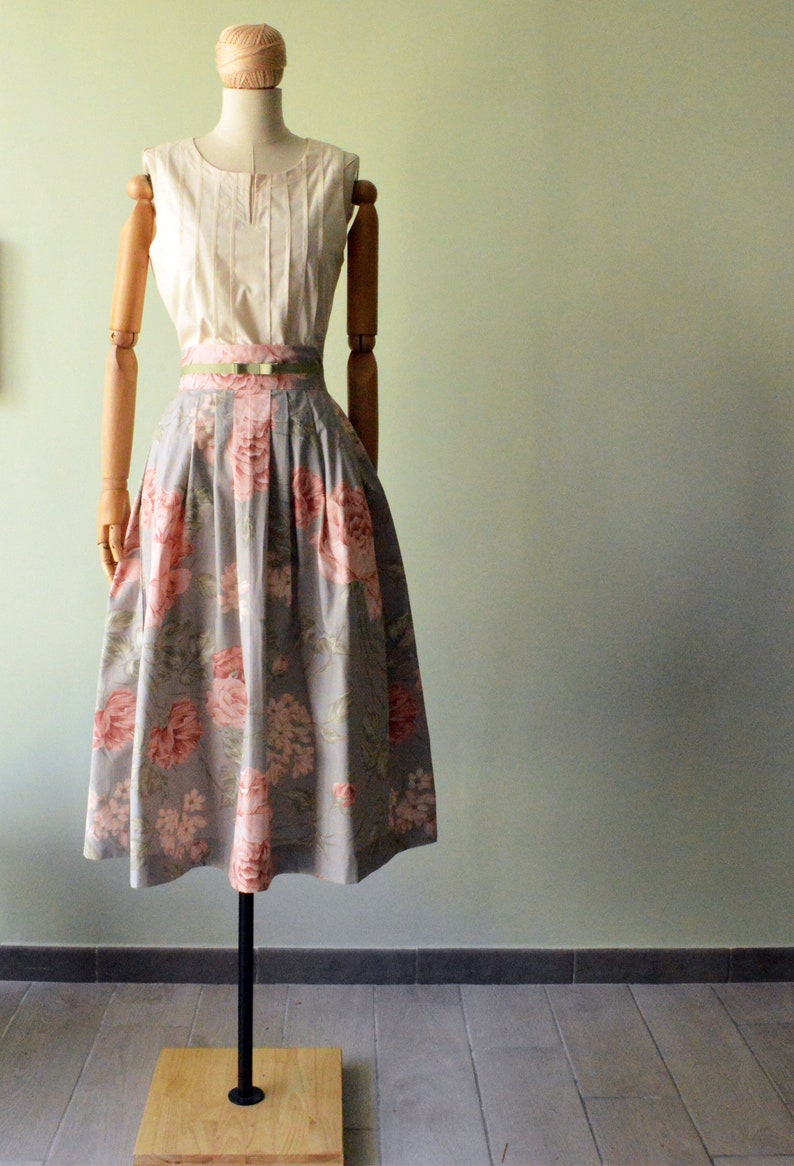 long skirt Romantic design with flowers cotton skirt elegant skirt Curled women/'s shirt in pure printed cotton SECRET GARDEN