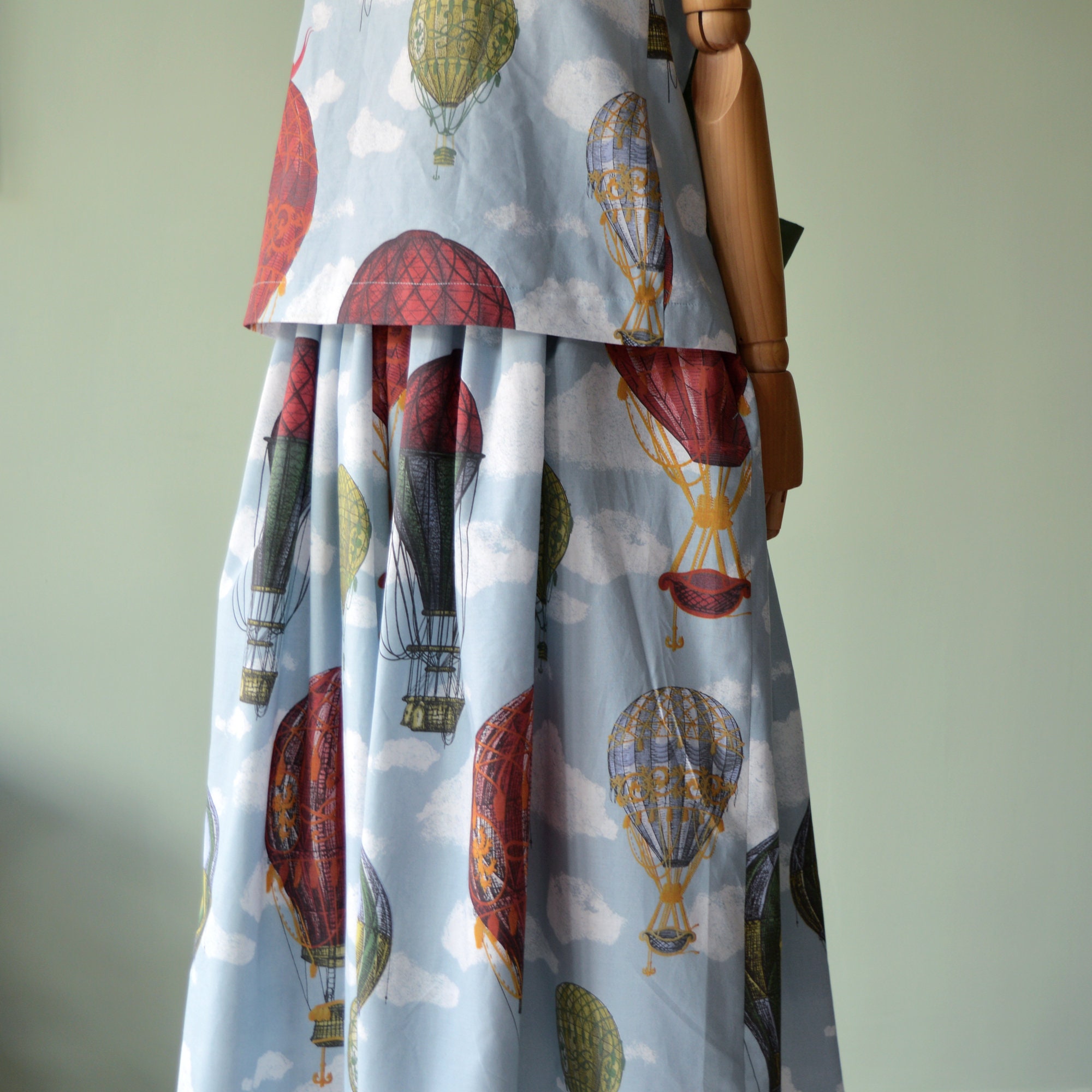 Curled HOT AIR BALLOON Skirt, in Pure Printed Cotton. With