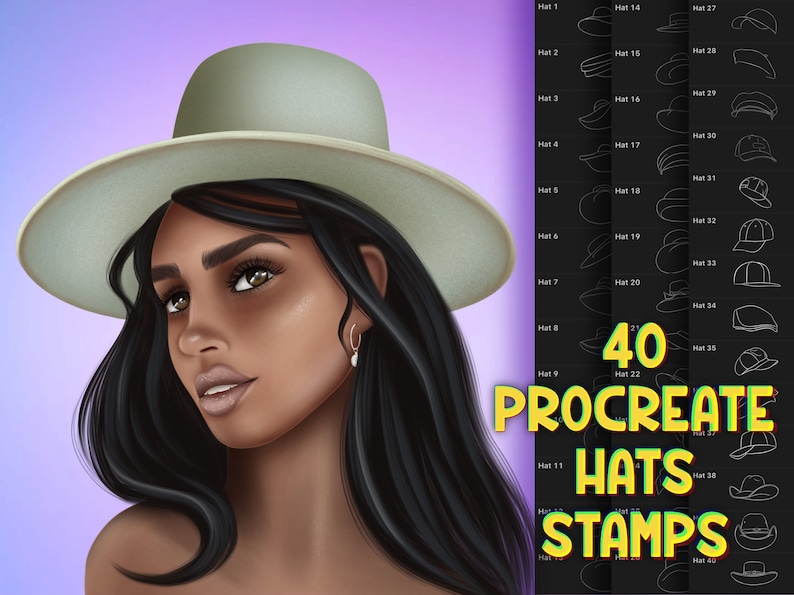 Procreate hats stamps, Procreate guide brushes, Procreate fashion accessories image 1