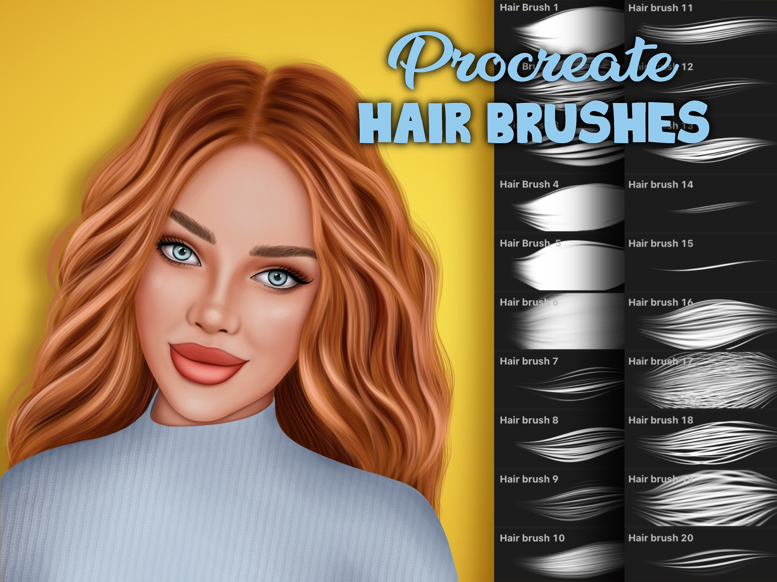 114 Procreate Hair Brush Set, Procreate Bundle Hair Guide, Procreate Curly, Wave, Braid