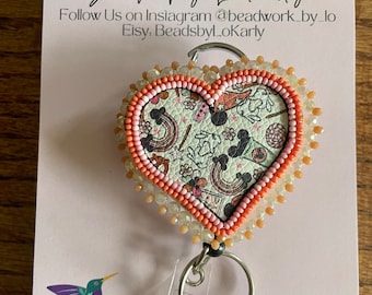 Rainbow & Mouse Ears Beaded Badge Reel, Indigenous Beadwork