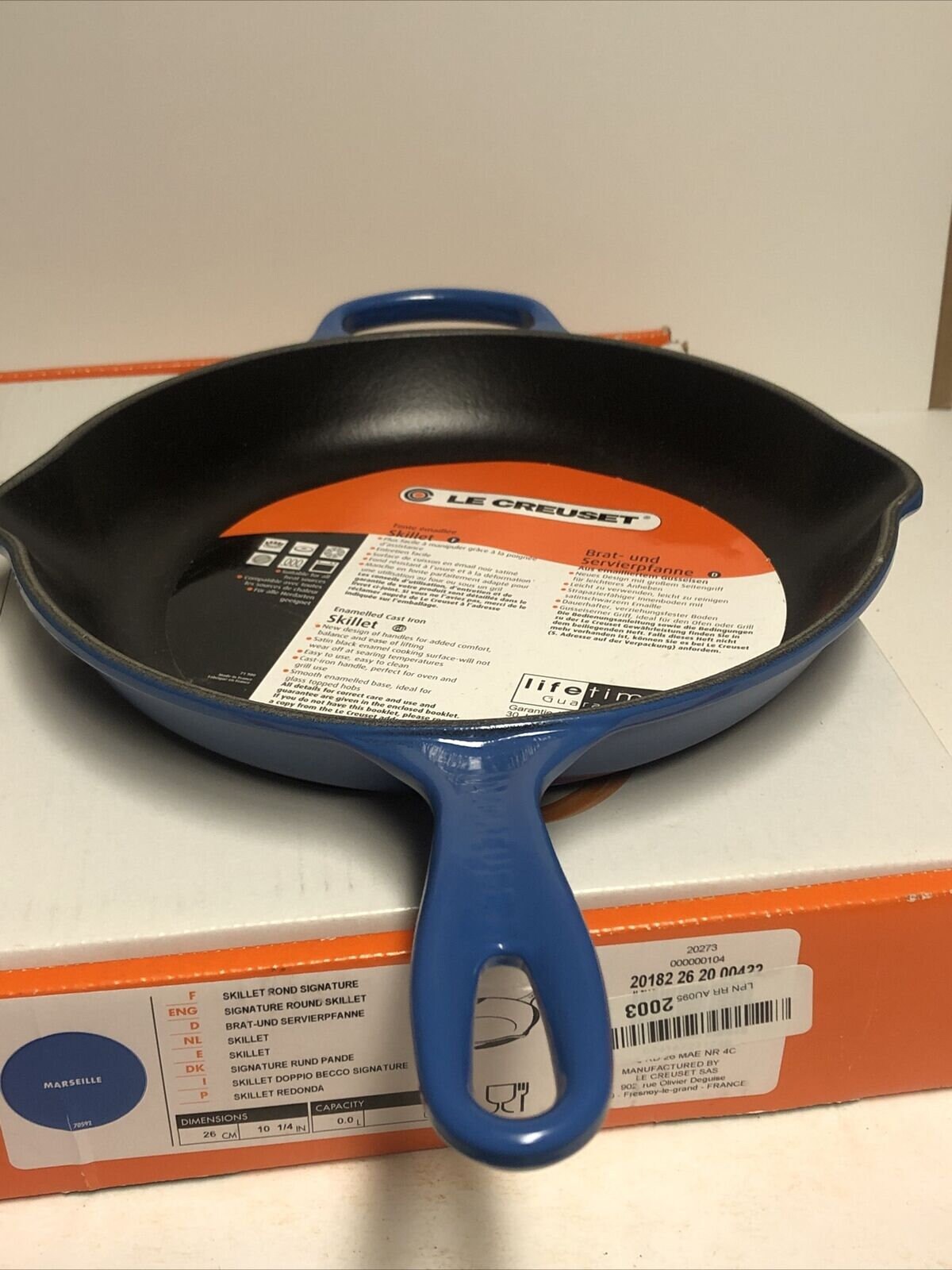 Le Creuset Round Marseille Blue Enameled Cast Iron Signature Skillet - 16  9/10L x 11 3/5W x 1 4/5H