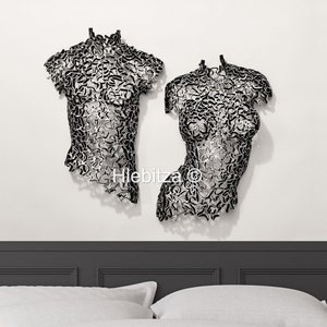 Siluetas de armonía Grandes esculturas de torso de metal de encaje Arte abstracto de la pared, decoración del hogar contemporáneo, artesanía artesanal única imagen 1