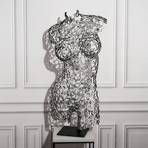 Marta - Silhouette of Harmony: Handcrafted Standing Lace Metal Torso Sculpture