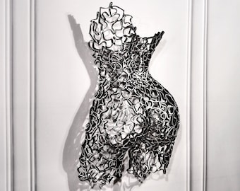 Metal Female Form Wall Sculpture: Abstract Welded Art